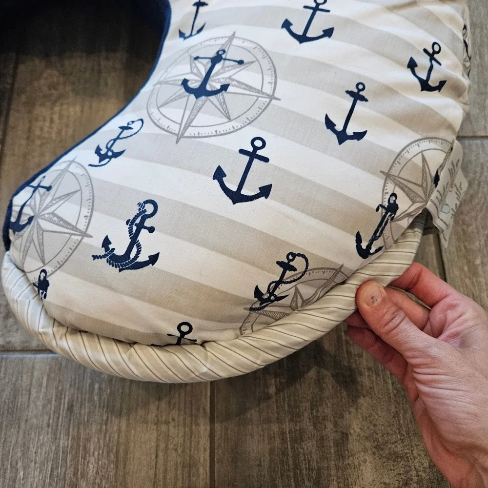 Boppy‎ Nursing Pillow Bundle Navy Blue Nautical Anchor Slip Covers Shower Gift